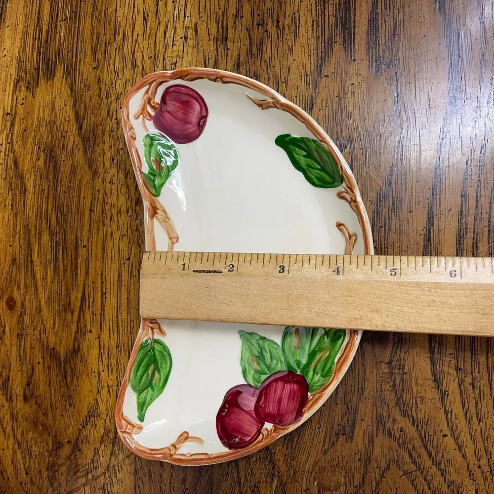 Franciscan Apple Crescent Plate USA Dessert Vintage 1950's Hand Decorated‎